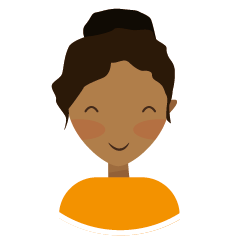 eine Frau mit einem Pferdeschwanz und einem gelben Hemd